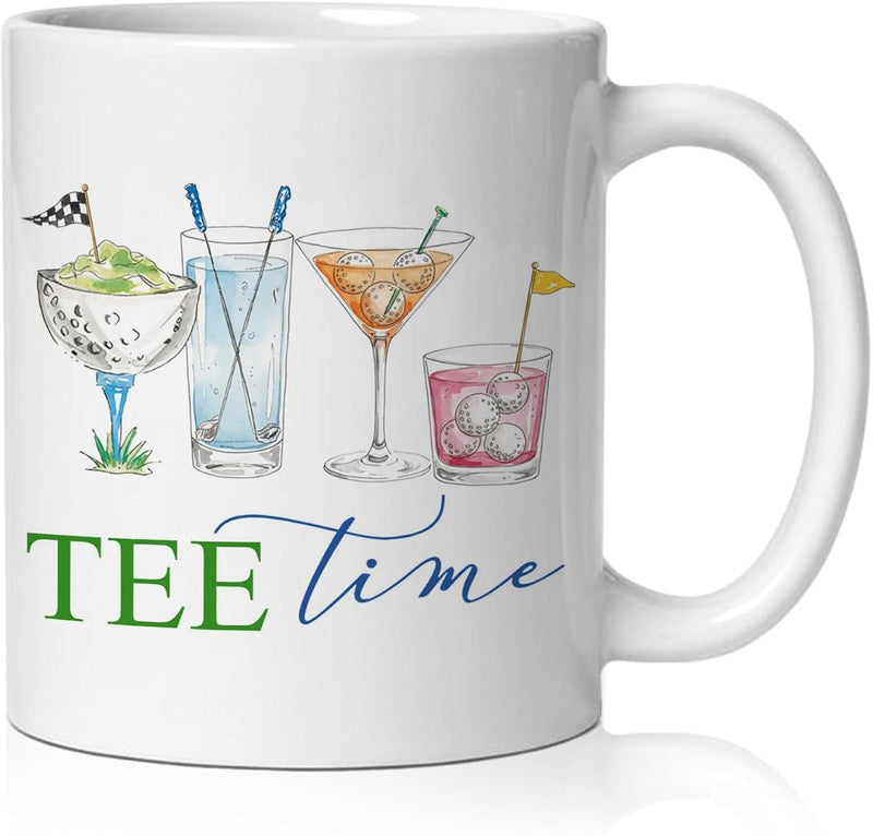 Tailorly White Ceramic 11 oz Mug - Tee Time Colorful Summer Drinks Featuring Golf Inspired Decorative Flags Cocktails