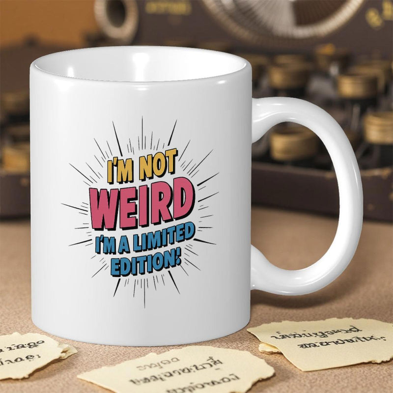 Tailorly White Ceramic 11 oz Mug - I'm Not Weird I'm A Limited Edition Vibrant Comic Style Starburst With Bold Outlined Colorful Retro Artistic Mug