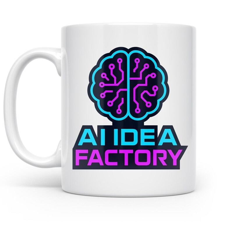 Tailorly White Ceramic 11 oz Mug - Ai Idea Factory Neon Cyberpunk Glowing Circuitry Lines Representing Modern Technology Concept Brain