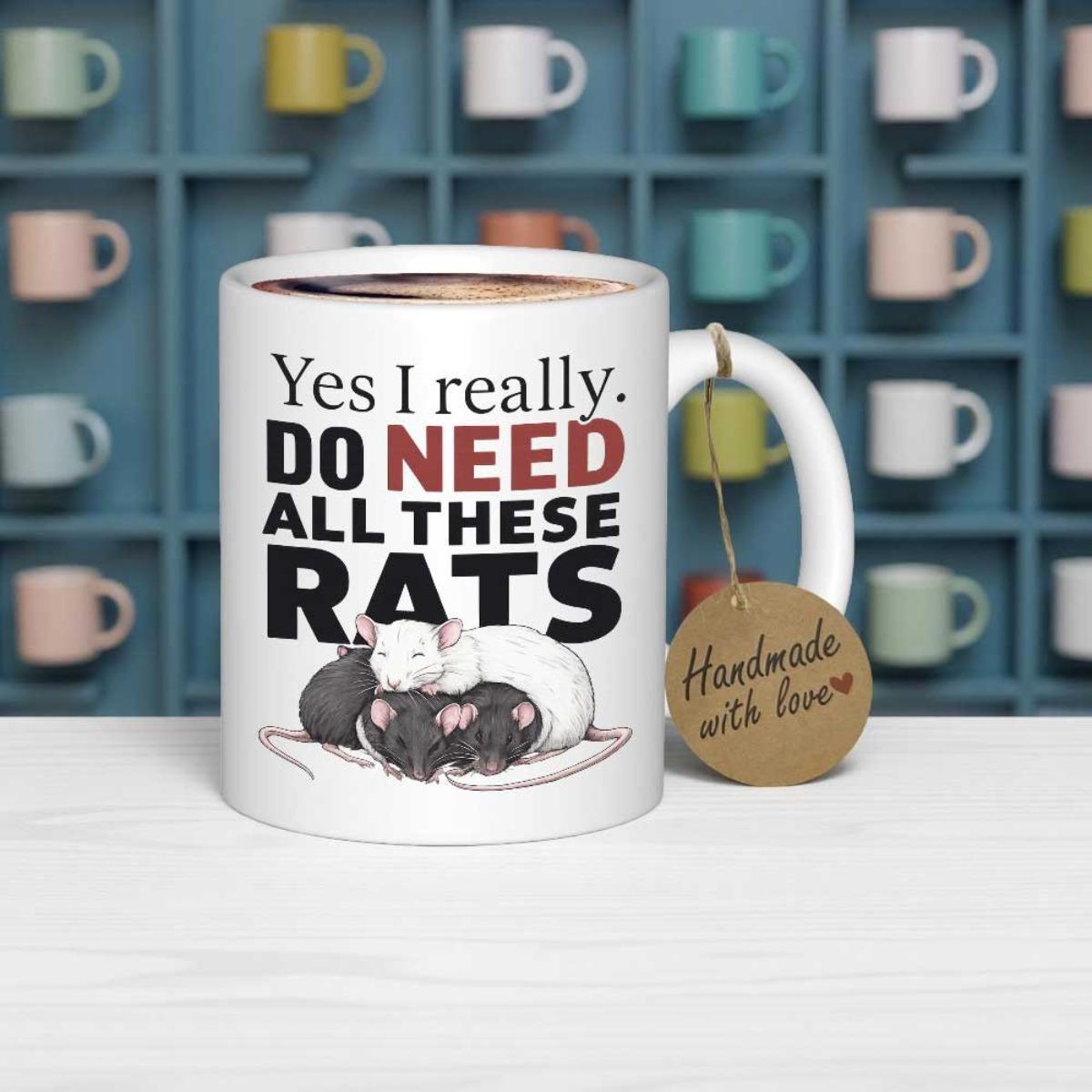 Tailorly White Ceramic 11 oz Mug - Yes I Really Do Need All These Rats Cute Hand Drawn Pet Rodents Cuddling Together On A Clean Surface Rats