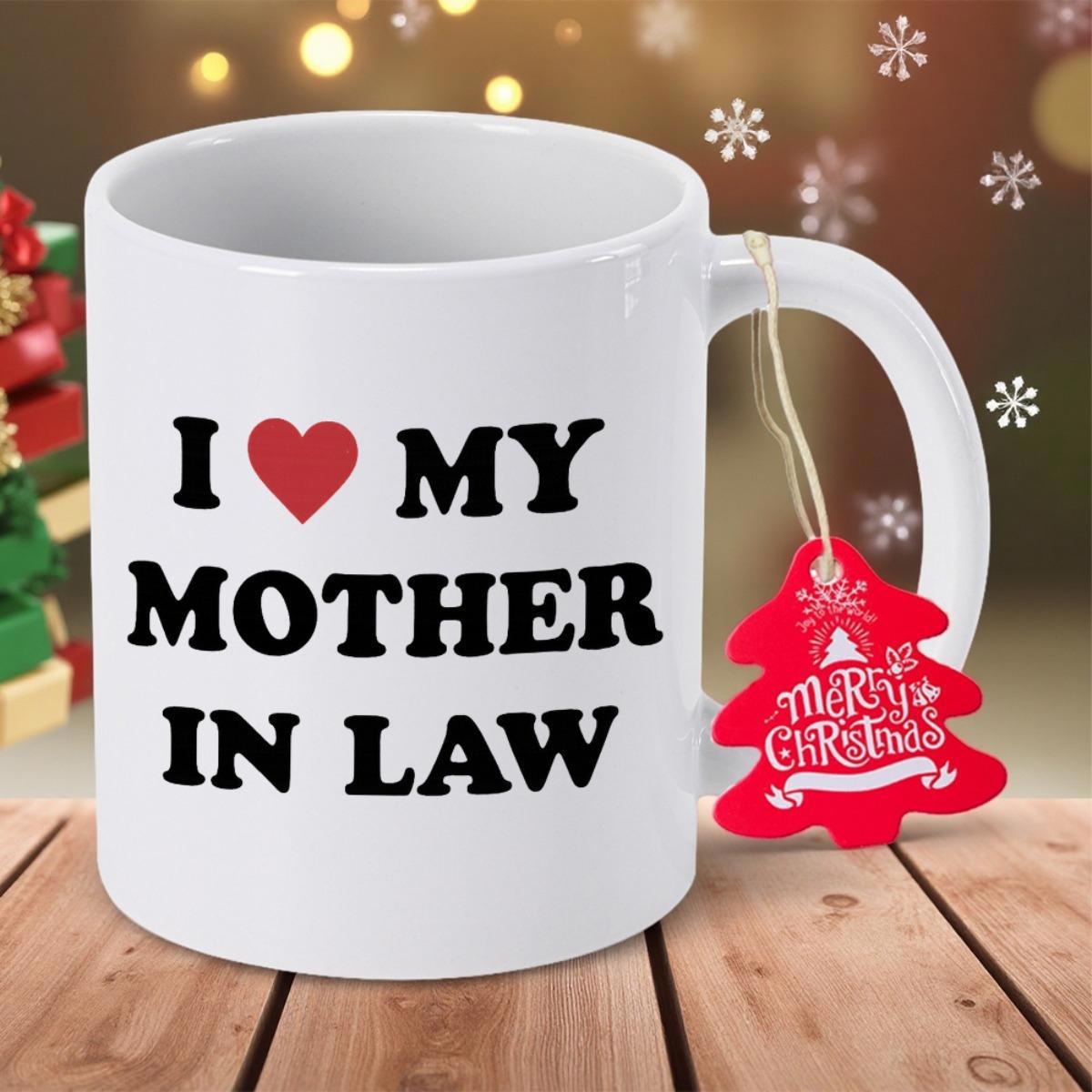 Tailorly White Ceramic 11 oz Mug - I Love My Mother In Law Minimalist With Bold Text And Red Heart Mug