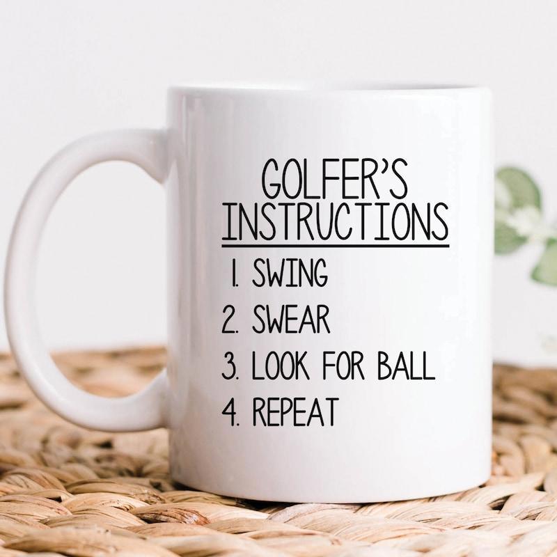 Tailorly White Ceramic 11 oz Mug - Golfers Instructions Swing Swear Look For Ball Repeat Polished Featuring Clean Black Minimalist Typography Printed Instructions