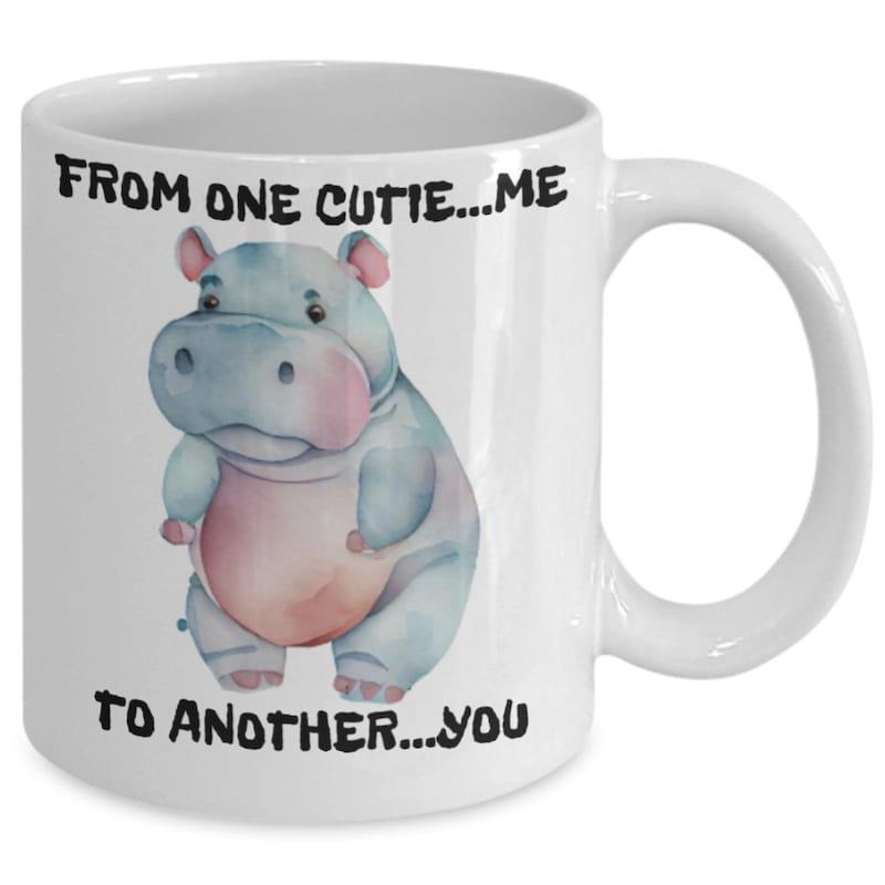 Tailorly White Ceramic 11 oz Mug - From One Cutie Me To Another You Soft Watercolor Artistic Baby Hippo Sitting Peacefully On White Surface Hippo