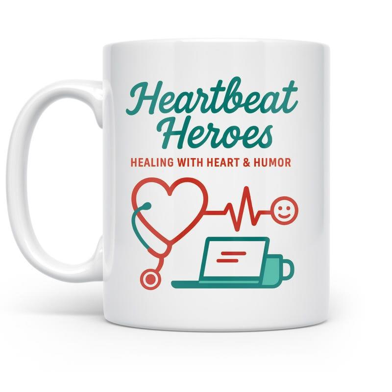 Tailorly White Ceramic 11 oz Mug - Heartbeat Heroes Healing With Heart Humor Professional Medical Icons With Heart Stethoscope And Digital Laptop Mug