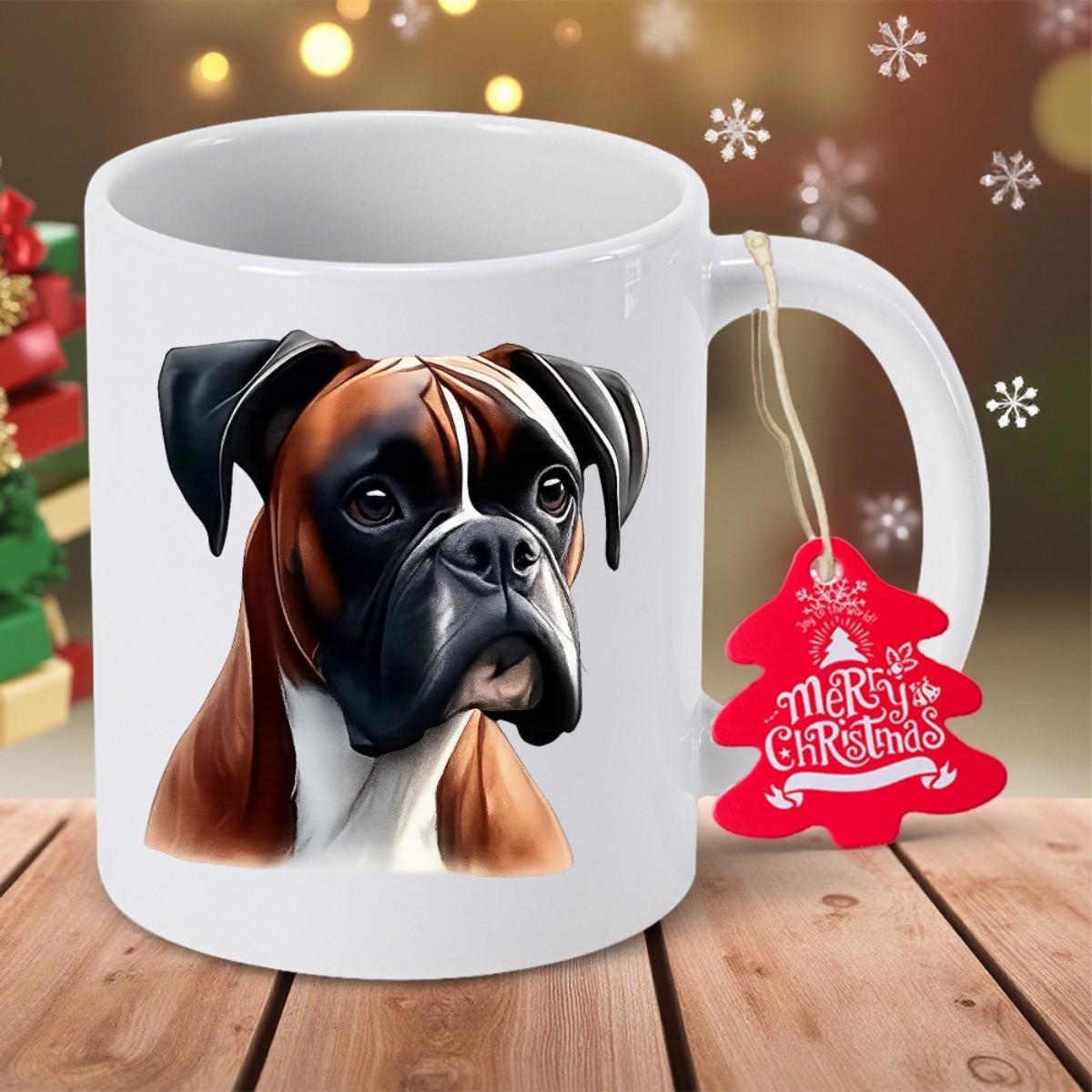 Tailorly White Ceramic 11 oz Mug - Stunning Realistic Portrait Of A Loyal Brown And White Boxer Dog
