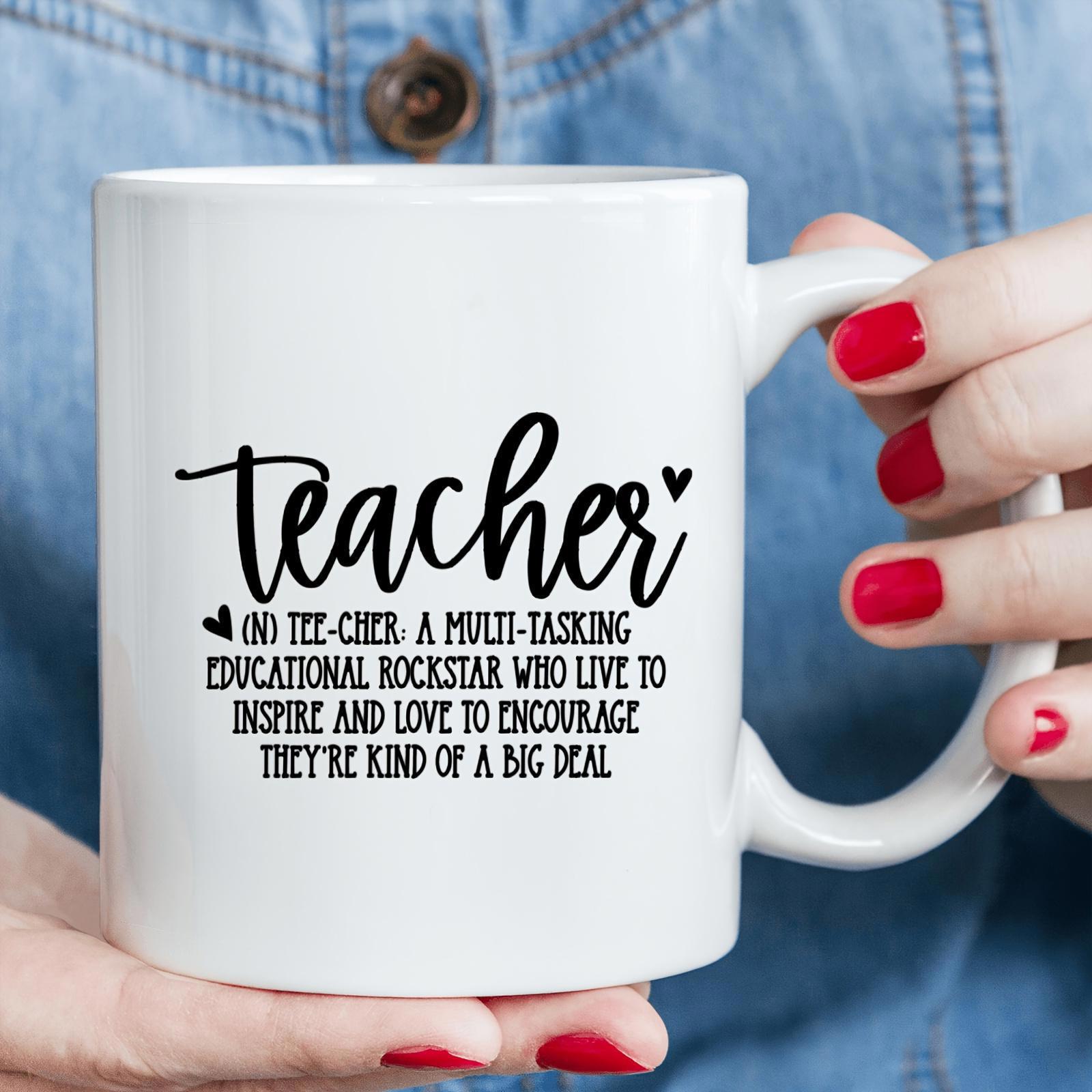 Tailorly White Ceramic 11 oz Mug - Teacher Minimalist Typography Style Featuring Heart Accents On A Smooth