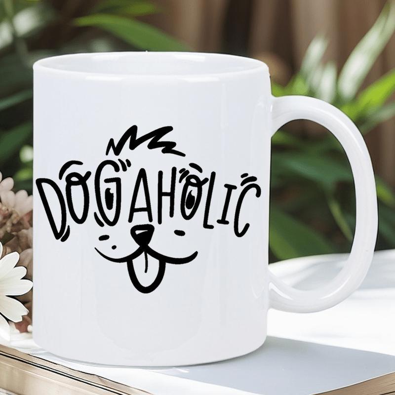 Tailorly White Ceramic 11 oz Mug - Dogaholic Hand Drawn Minimalist Black Ink Illustration With A Cute Puppy Dog