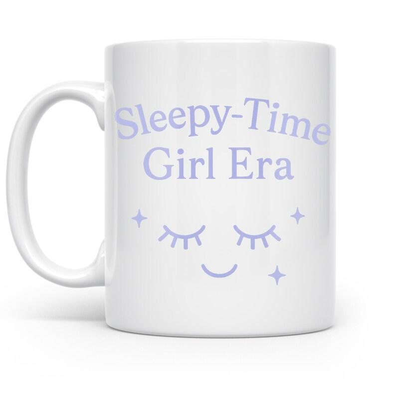 Tailorly White Ceramic 11 oz Mug - Sleepy Time Girl Era Sleeping Eyes With Smiling Mouth And Sparkling Stars Mug