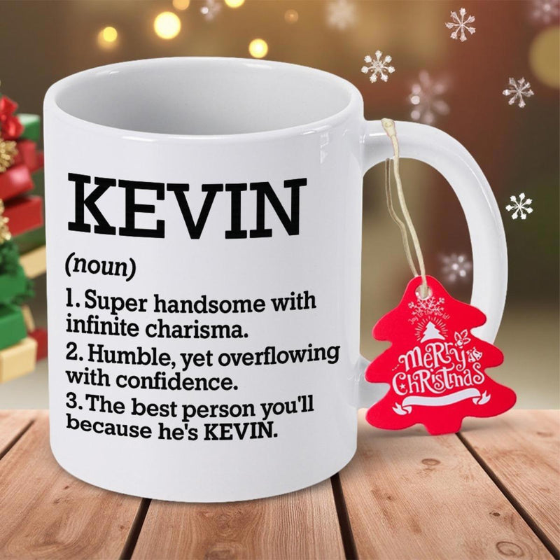 Tailorly White Ceramic 11 oz Mug - Kevin Minimalist White Ceramic Vessel With Dictionary Definition Text Style Mug