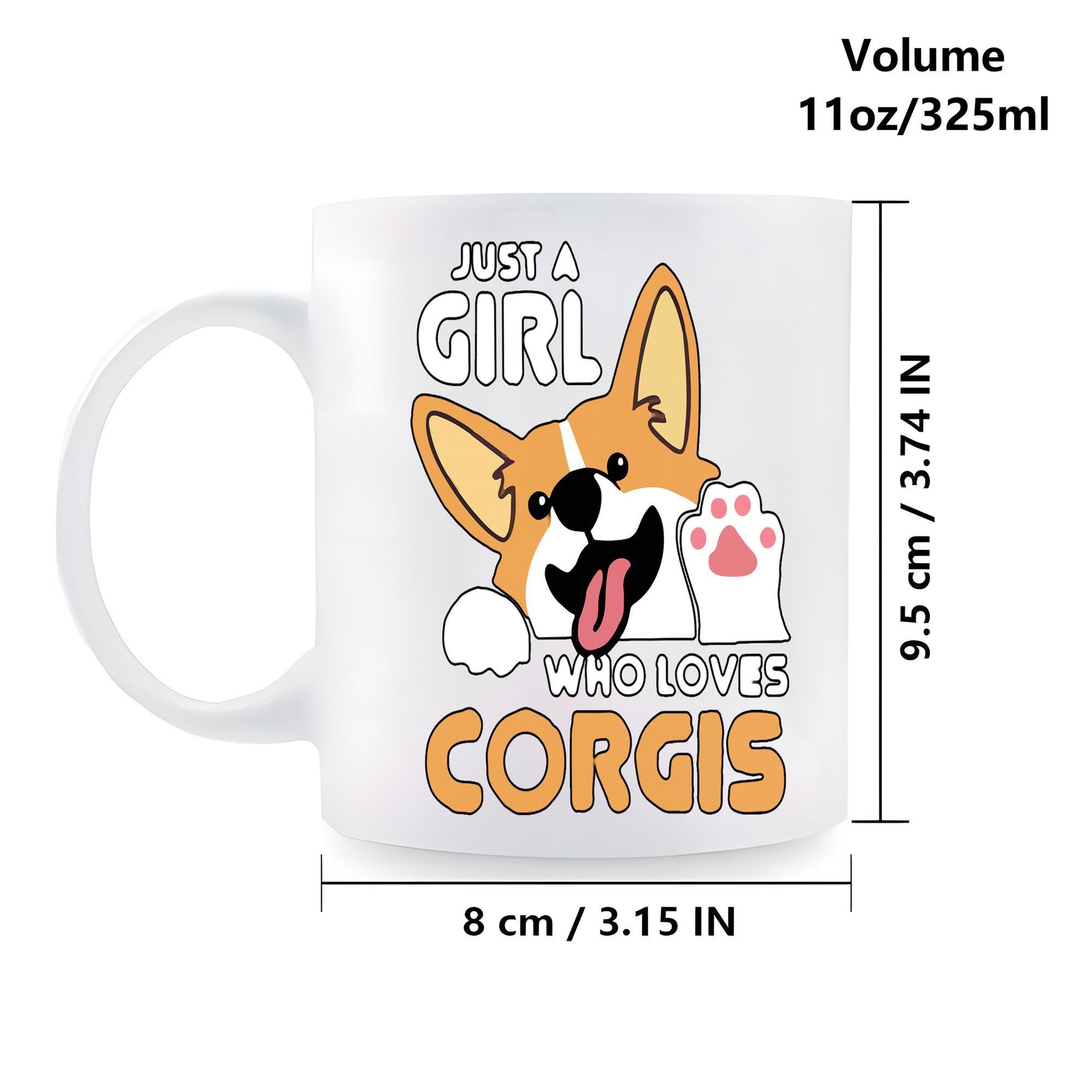 Tailorly White Ceramic 11 oz Mug - Just A Girl Who Loves Corgis Happy Smiling Cartoon Puppy Peeking With A Waving Paw Corgi