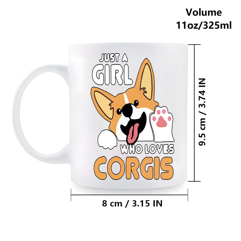 Tailorly White Ceramic 11 oz Mug - Just A Girl Who Loves Corgis Happy Smiling Cartoon Puppy Peeking With A Waving Paw Corgi
