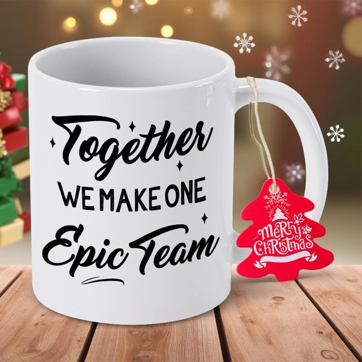 Tailorly White Ceramic 11 oz Mug - Together We Make One Epic Team Minimalist Typography With Small Sparkling Stars On A Smooth Ceramic Surface Mug