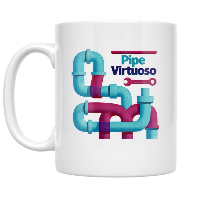 Tailorly White Ceramic 11 oz Mug - Pipe Virtuoso Interconnected Colorful Industrial Plumbing System Featuring A Small Professional Wrench