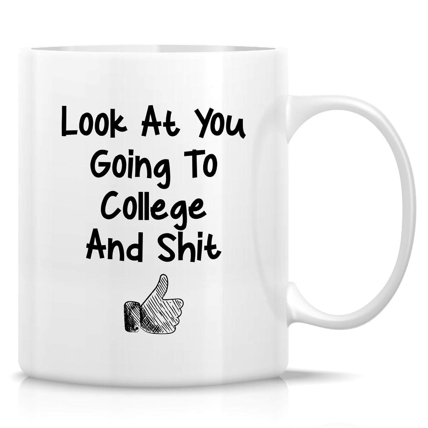 Tailorly White Ceramic 11 oz Mug - Look At You Going To College And Shit Minimalist Line Art Style Thumbs Up Positive Success Gesture Graphic Thumb