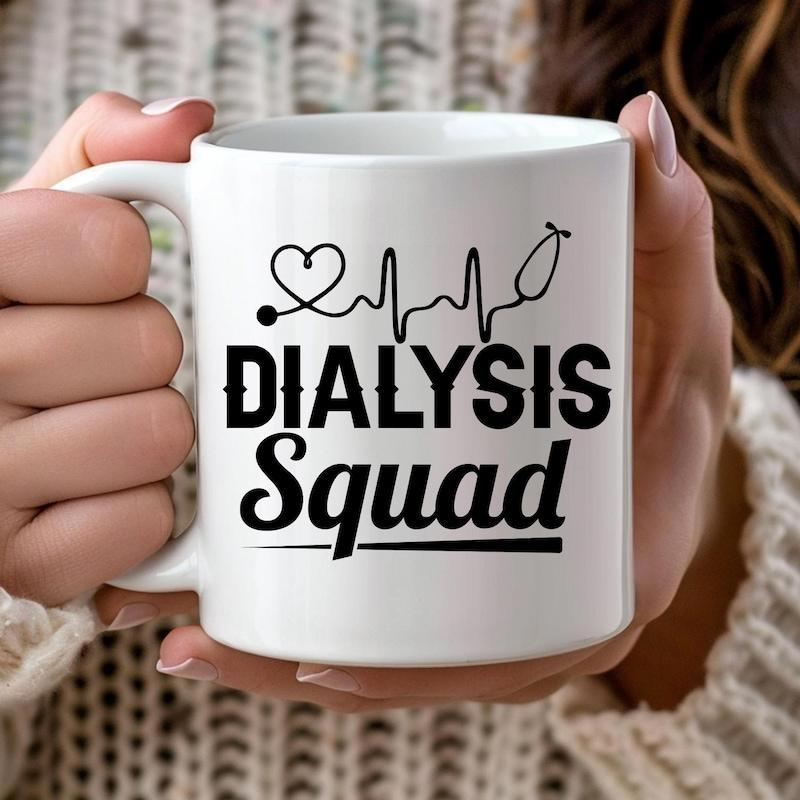 Tailorly White Ceramic 11 oz Mug - Dialysis Squad Artistic Heartbeat Line Connected To A Heart Shaped Stethoscope