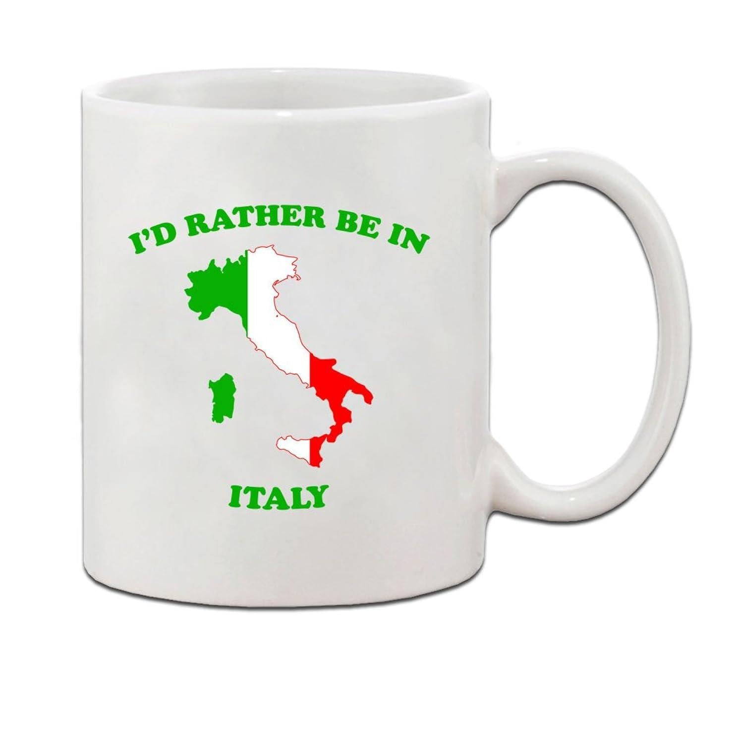 Tailorly White Ceramic 11 oz Mug - Id Rather Be In Italy Vibrant National Flag Colors Filling A Detailed Geographic Outline Map