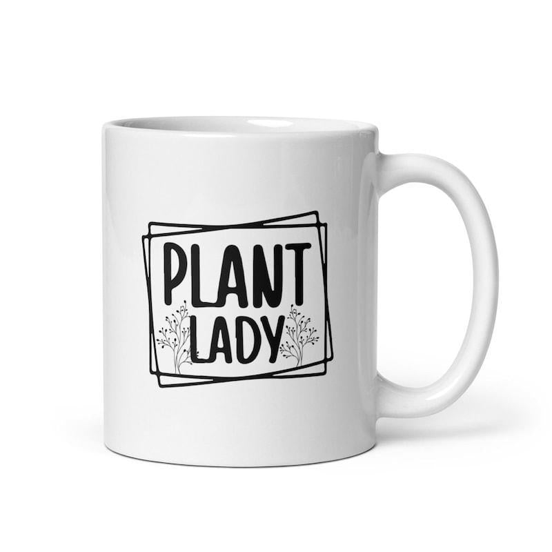 Tailorly White Ceramic 11 oz Mug - Plant Lady Minimalist Skewed Geometric Rectangular Frame Featuring Delicate Botanical Stems Frame