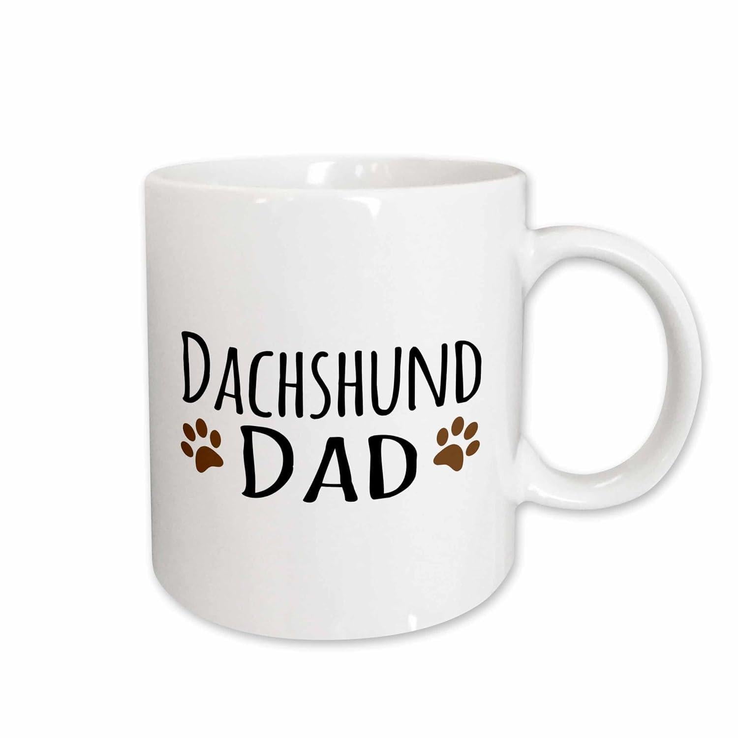 Tailorly White Ceramic 11 oz Mug - Dachshund Dad Minimalist Text Style With Cute Small Brown Paw Prints Mug