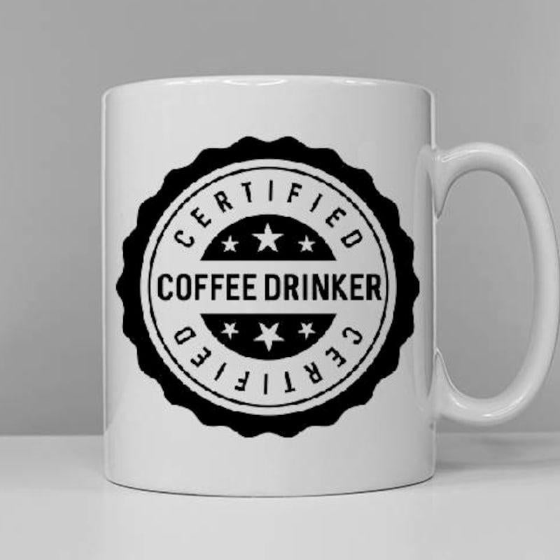 Tailorly White Ceramic 11 oz Mug - Certified Coffee Drinker Vintage Circular Seal Design Featuring Decorative Stars Among A Scalloped Edge Badge