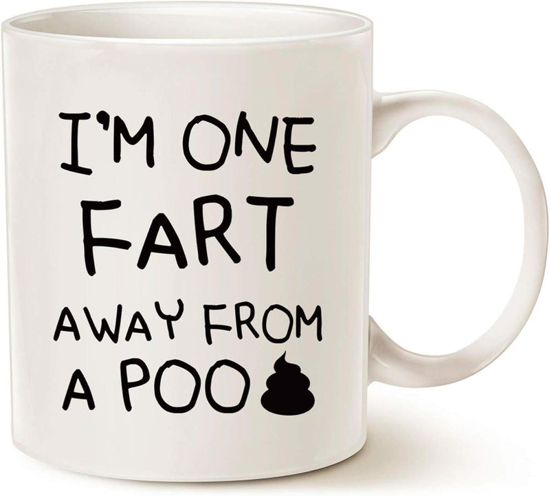 Tailorly White Ceramic 11 oz Mug - Im One Fart Away From A Poo Minimalist Black Silhouette Icon Centered On A Glossy Mug
