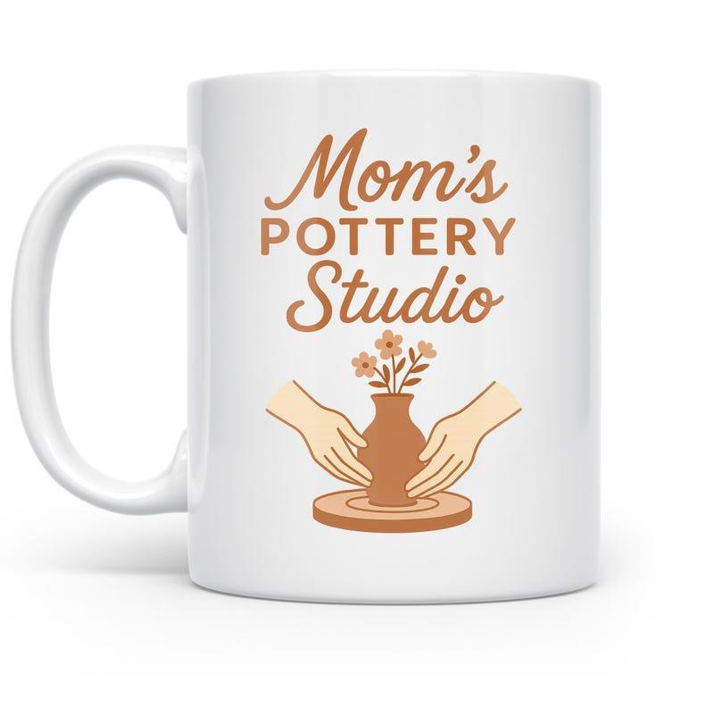 Tailorly White Ceramic 11 oz Mug - Moms Pottery Studio Earthy Tones Handcrafted Clay On A Turning Spinning Pottery Wheel Floral Vase