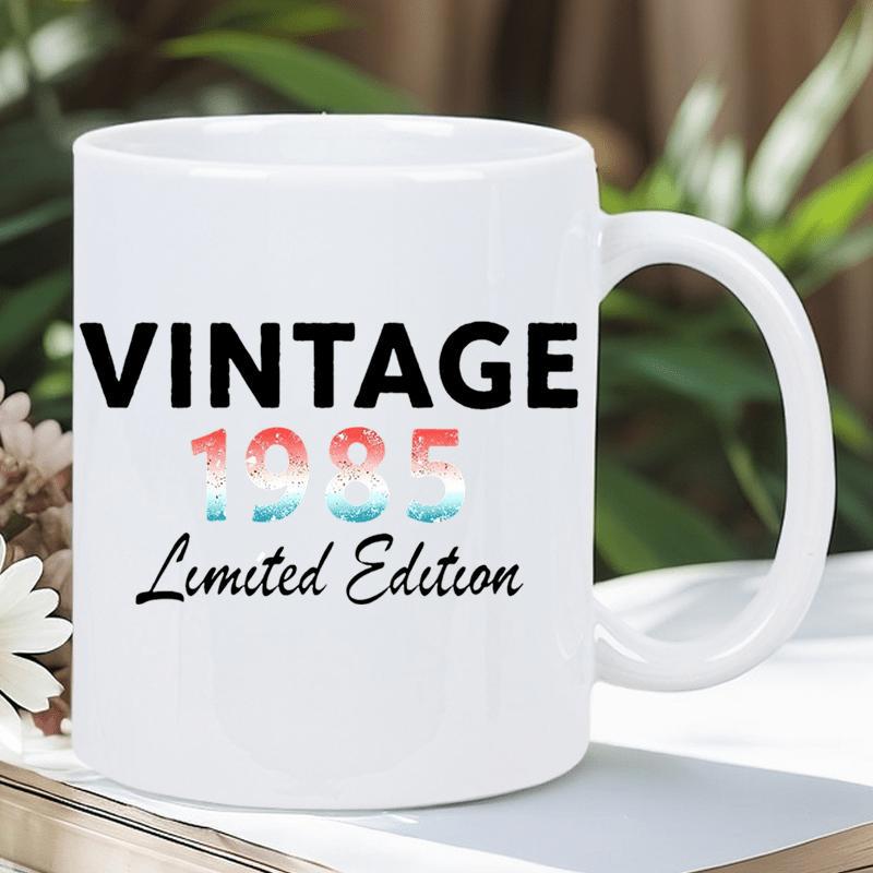 Tailorly White Ceramic 11 oz Mug - Vintage 1985 Limited Edition Retro Style Decorative Typography With Artistic Colorful Text Mug