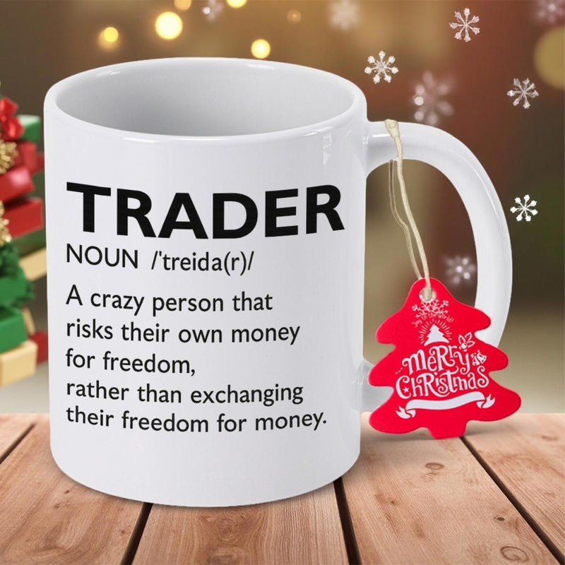 Tailorly White Ceramic 11 oz Mug - Trader Definition Minimalist White Ceramic Vessel Displaying Bold Black Typography On Polished Surface Mug