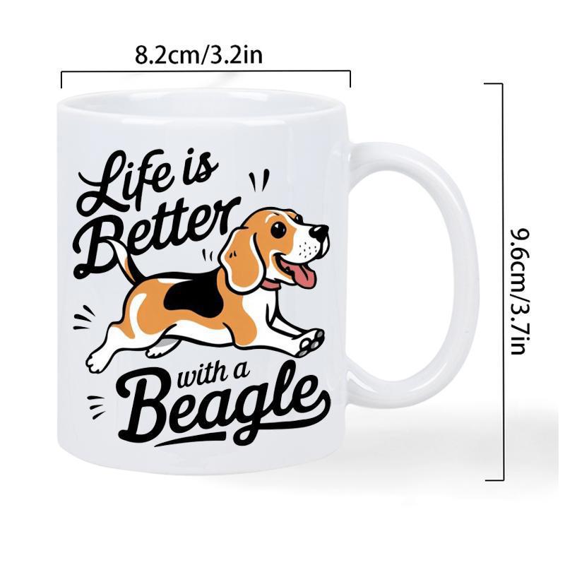 Tailorly White Ceramic 11 oz Mug - Life Is Better With A Beagle Happy Cartoon Dog Jumping With Tongue Out And Joyful Expression Beagle