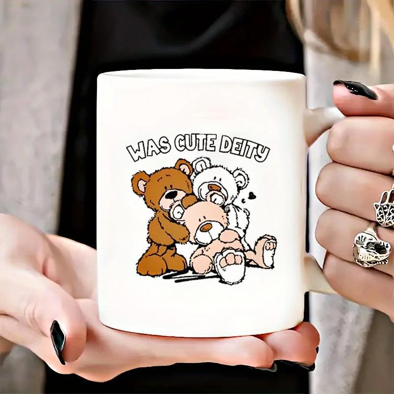 Tailorly White Ceramic 11 oz Mug - Was Cute Deity Three Adorable Cartoon Animals Sitting Closely Together In A Warm Group Bear