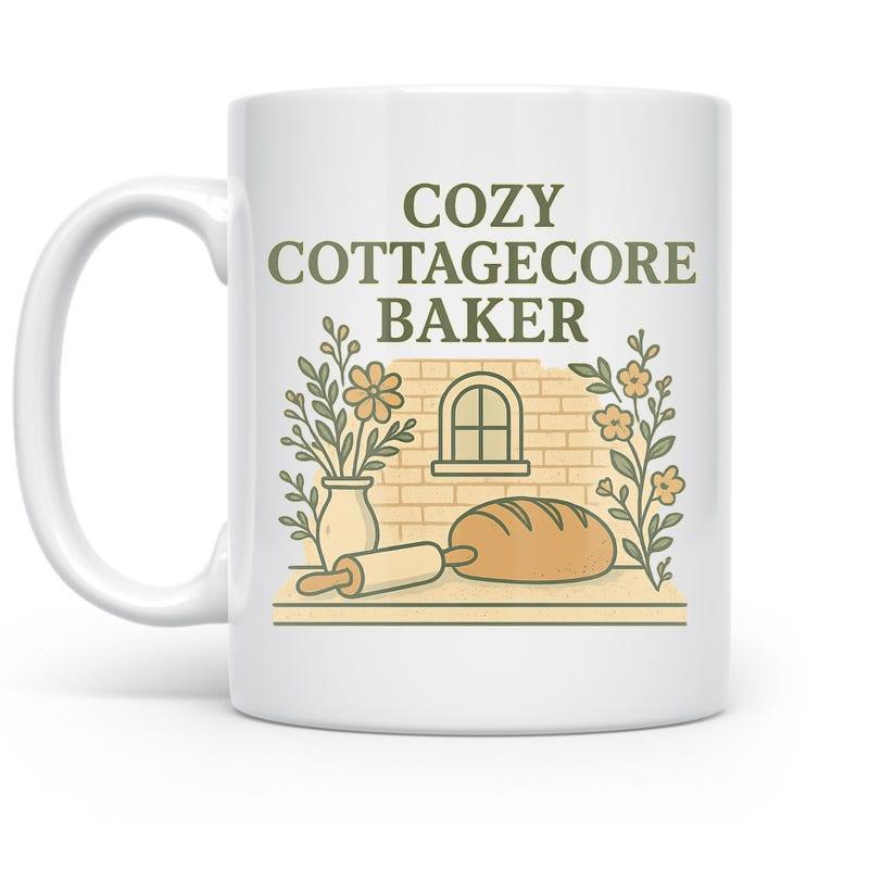 Tailorly White Ceramic 11 oz Mug - Cozy Cottagecore Baker Rustic Kitchen Scenery Featuring Fresh Bread And Flowers Baker