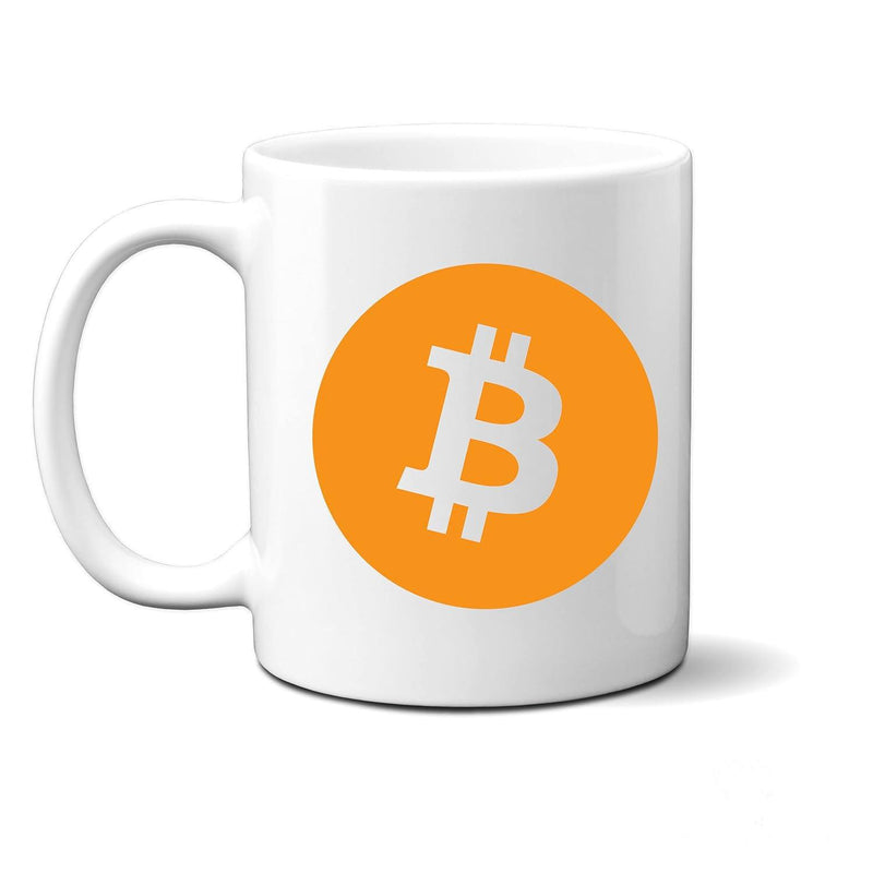 Tailorly White Ceramic 11 oz Mug - Iconic Orange Circular Digital Currency Graphic Printed Upon A Polished White Ceramic Bitcoin Symbol