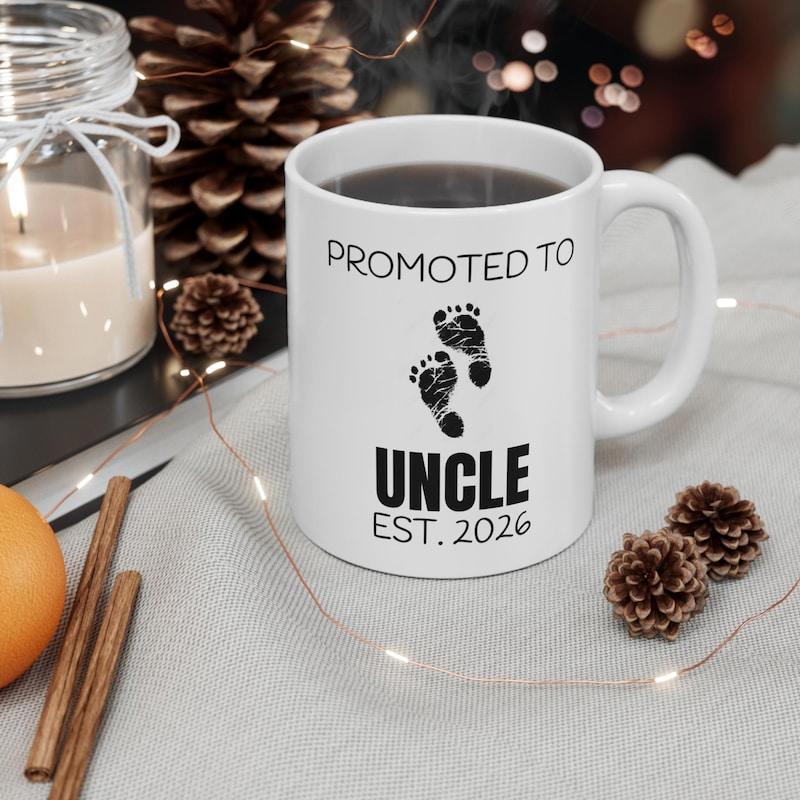 Tailorly White Ceramic 11 oz Mug - Promoted To Uncle Est 2026 Small Delicate Baby Footprints Arranged Centrally In A Clean Minimalist Style Footprint