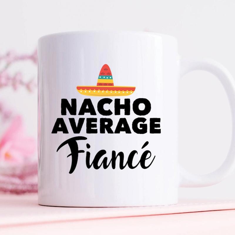 Tailorly White Ceramic 11 oz Mug - Nacho Average Fiance Colorful Mexican Hat With Vibrant Stripes Placed Above Bold Black Lettering Sombrero