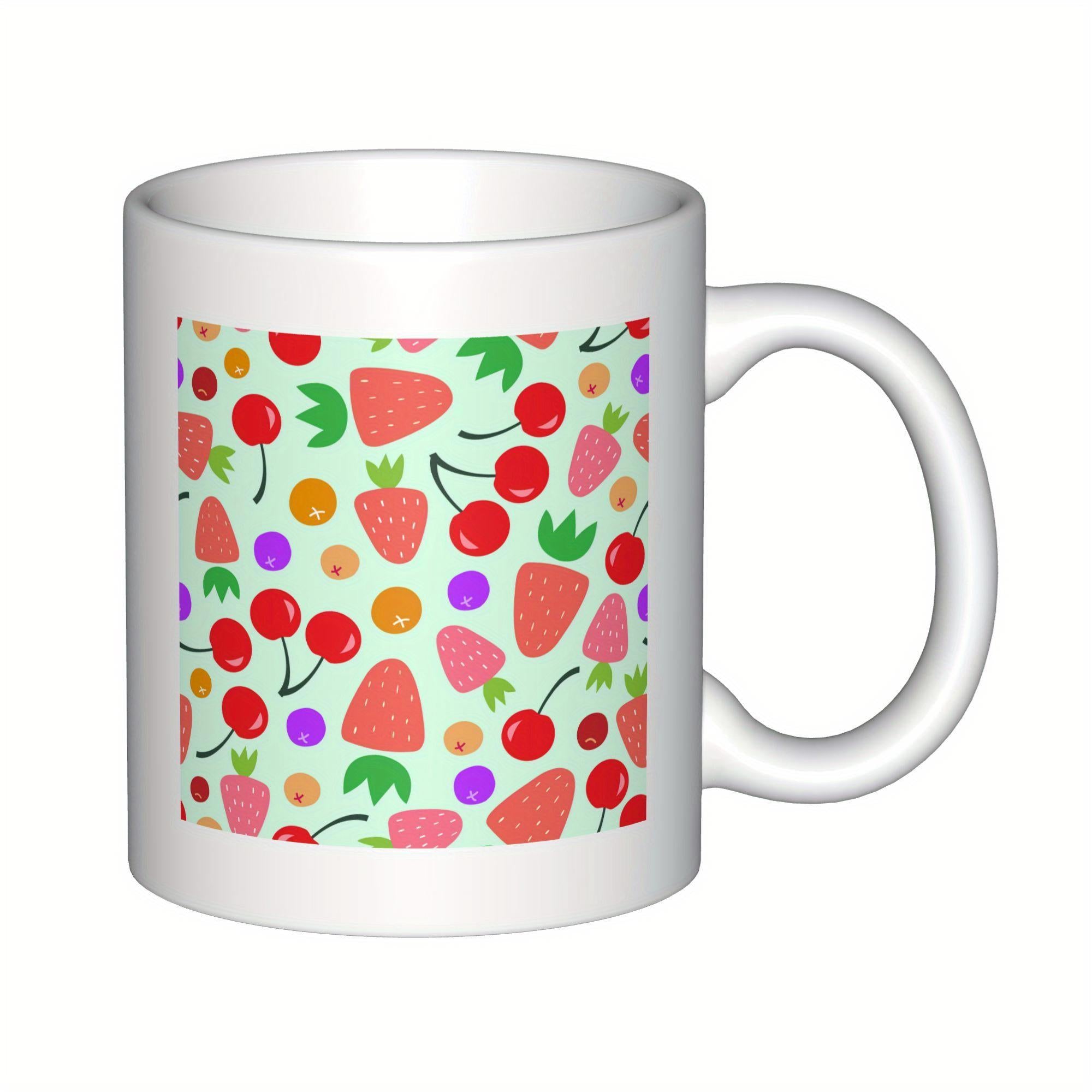 Tailorly White Ceramic 11 oz Mug - Vibrant Colorful Mixed Berries And Fruits Scattered On Light Green Background Mug