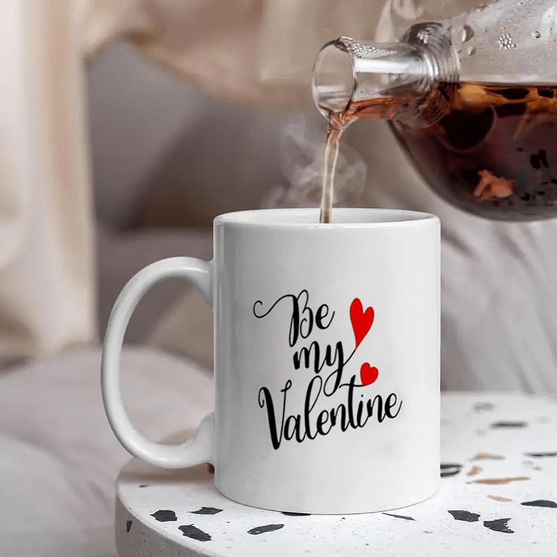 Tailorly White Ceramic 11 oz Mug - Be My Valentine Elegant Ceramic Drinkware Featuring Small Red Hearts And Steaming Tea Mug