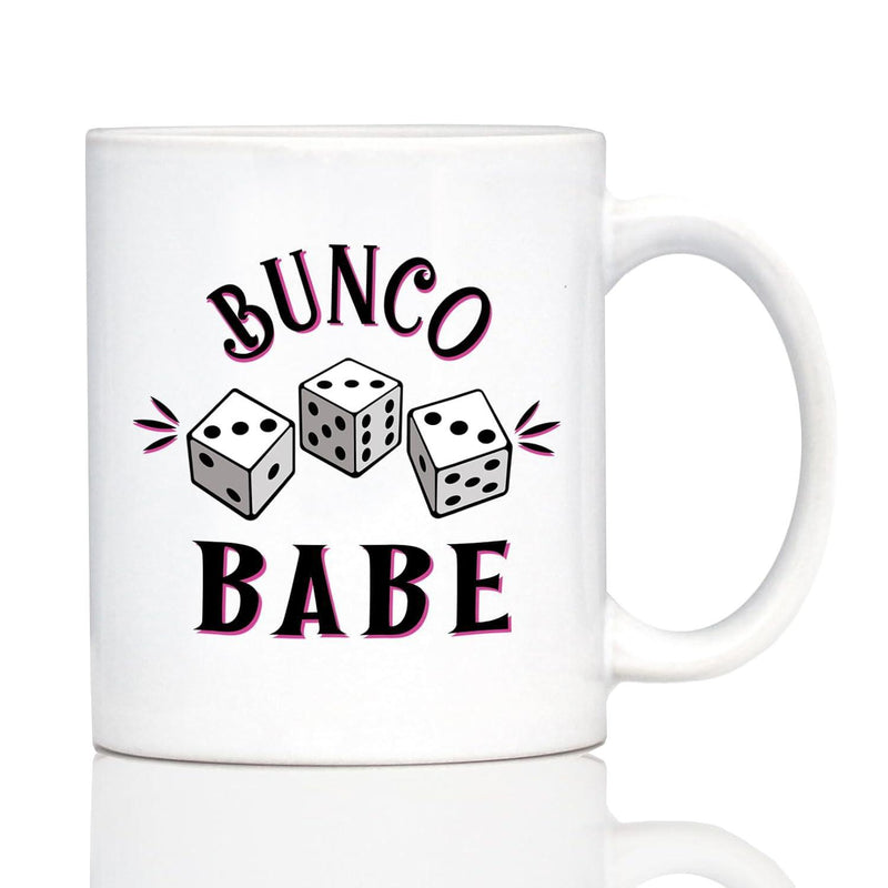Tailorly White Ceramic 11 oz Mug - Bunco Babe Minimalist Line Art Three White Gaming Cubes With Black Dots Dice
