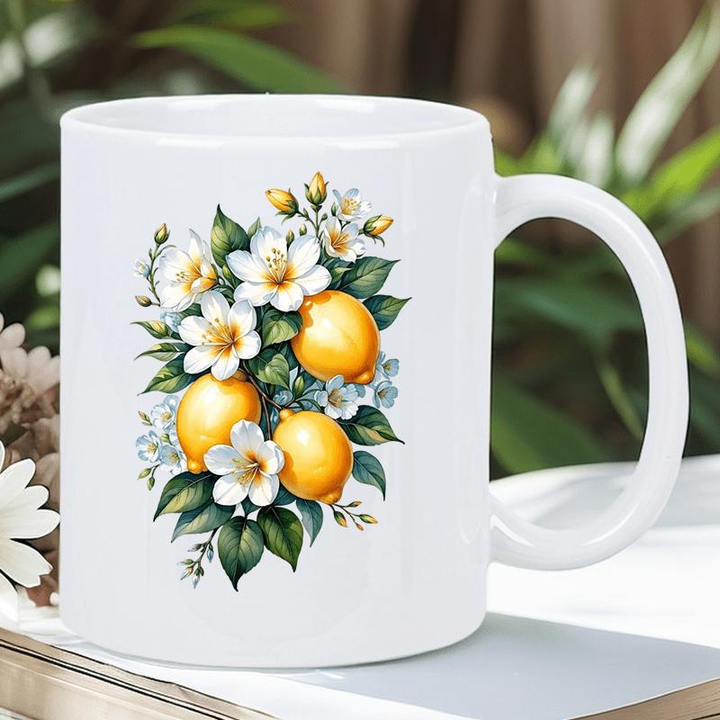 Tailorly White Ceramic 11 oz Mug - Fresh Yellow Lemons Nestled Among Blooming White Blossoms And Green Leaves Lemon