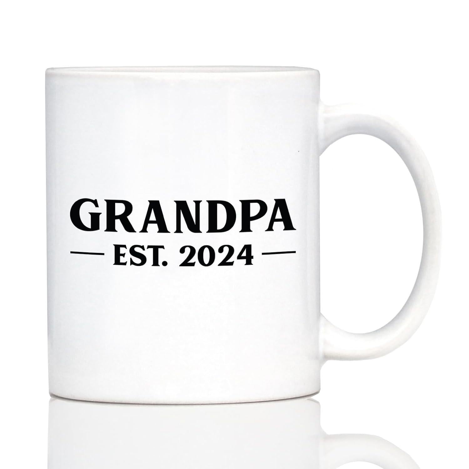 Tailorly White Ceramic 11 oz Mug - Grandpa Est 2024 Simple Bold Serif Typography With Horizontal Lines Celebrating Family Mug