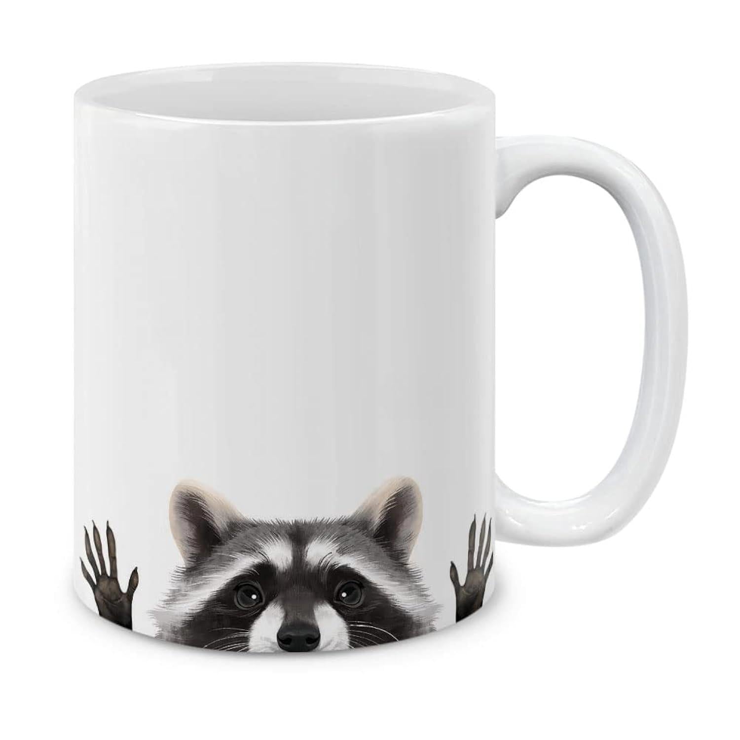 Tailorly White Ceramic 11 oz Mug - Curious Realistic Raccoon Peeking Over Edge With Tiny Paws Showing Raccoon