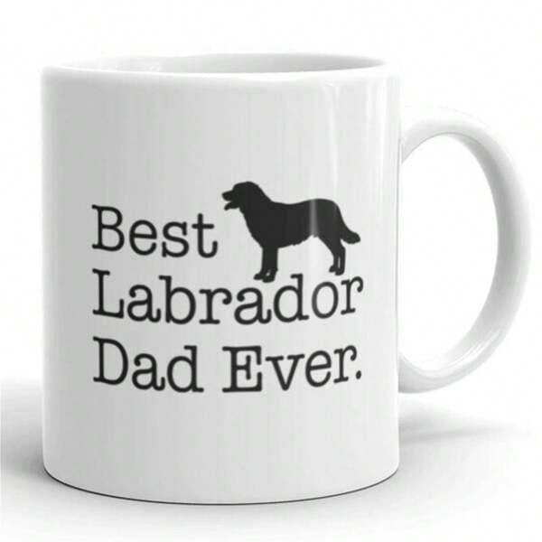 Tailorly White Ceramic 11 oz Mug - Best Labrador Dad Ever Solid Black Standing Silhouette Of A Loyal Companion Dog Breed Labrador
