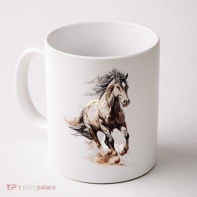 Tailorly White Ceramic 11 oz Mug - Majestic Brown Stallion Galloping With Wind Blowing Through Its Dark Mane Horse