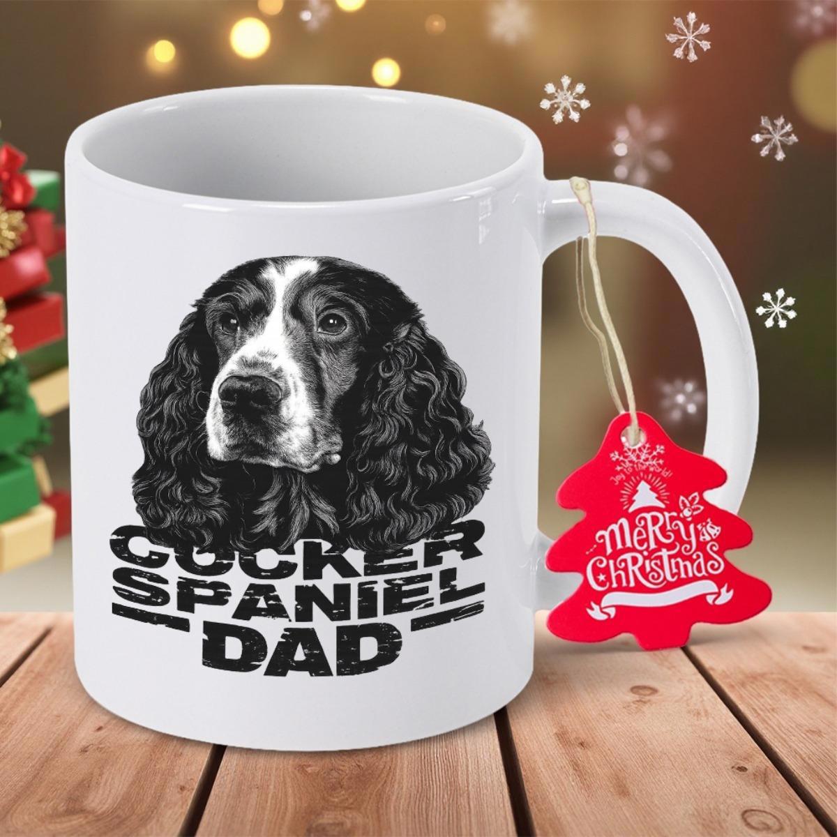 Tailorly White Ceramic 11 oz Mug - Cocker Spaniel Dad Detailed Black And White Realistic Portrait Of A Graceful Long Haired Cocker Spaniel