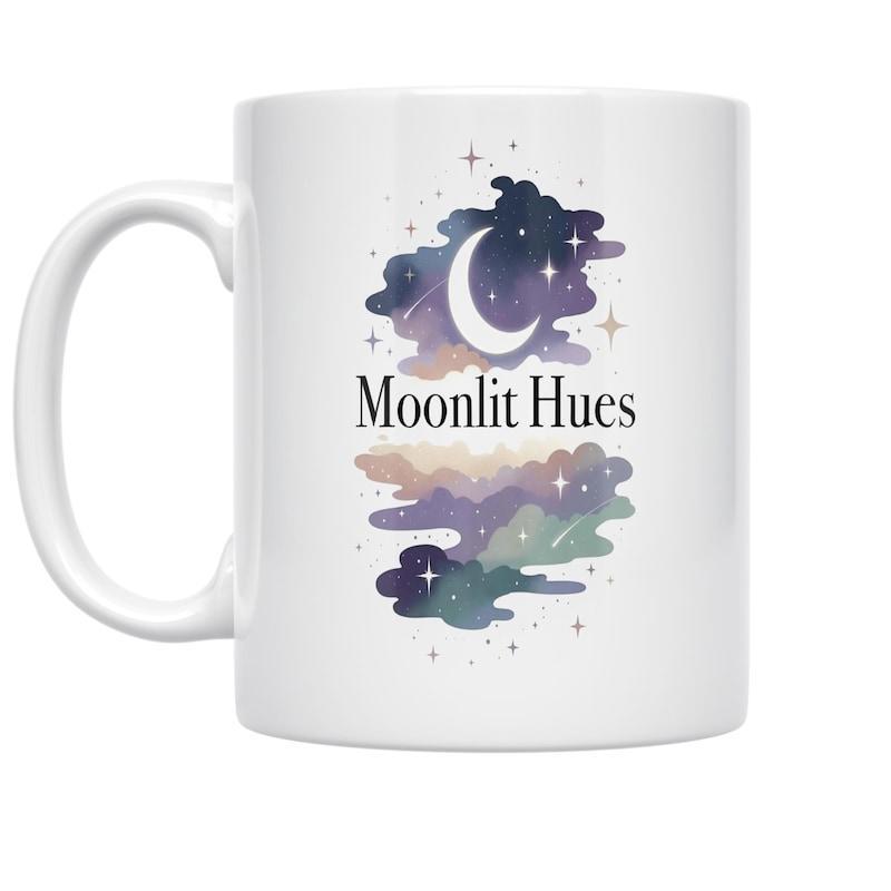 Tailorly White Ceramic 11 oz Mug - Moonlit Hues Glowing Crescent Surrounded By Dreamy Colorful Clouds Beneath A Shimmering Night Moon