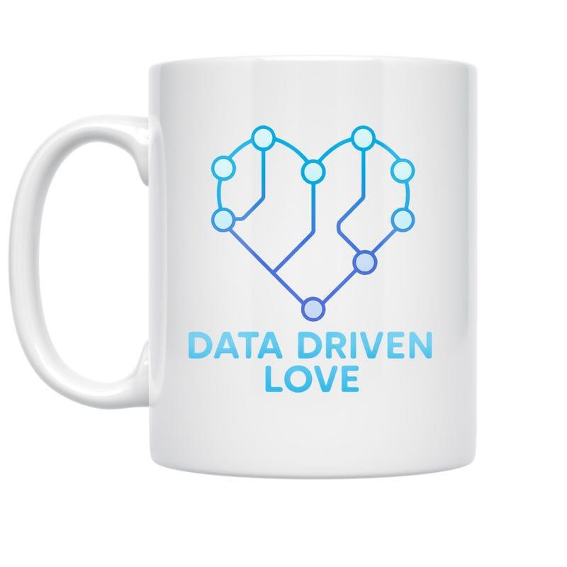 Tailorly White Ceramic 11 oz Mug - Data Driven Love Connected Circuit Nodes Forming A Tech Style Geometric Heart