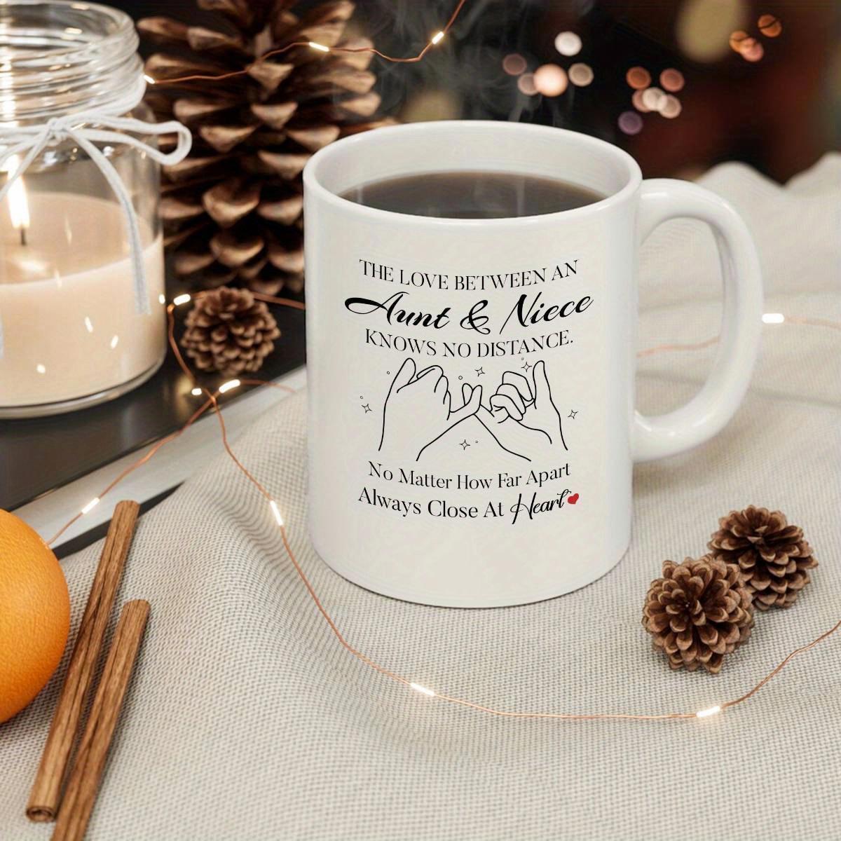 Tailorly White Ceramic 11 oz Mug - The Love Between An Aunt Niece Knows No Distance No Matter How Far Apart Always Close At Heart Minimalist Line Art Showing Two