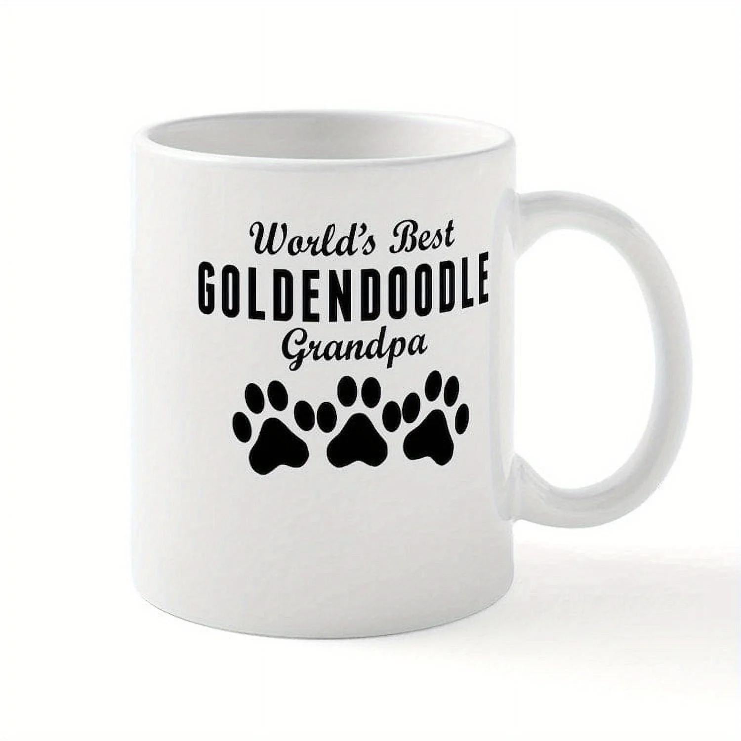 Tailorly White Ceramic 11 oz Mug - World's Best Goldendoodle Grandpa Minimalist Black Paw Prints Arranged Under Bold Elegant Typography Mug