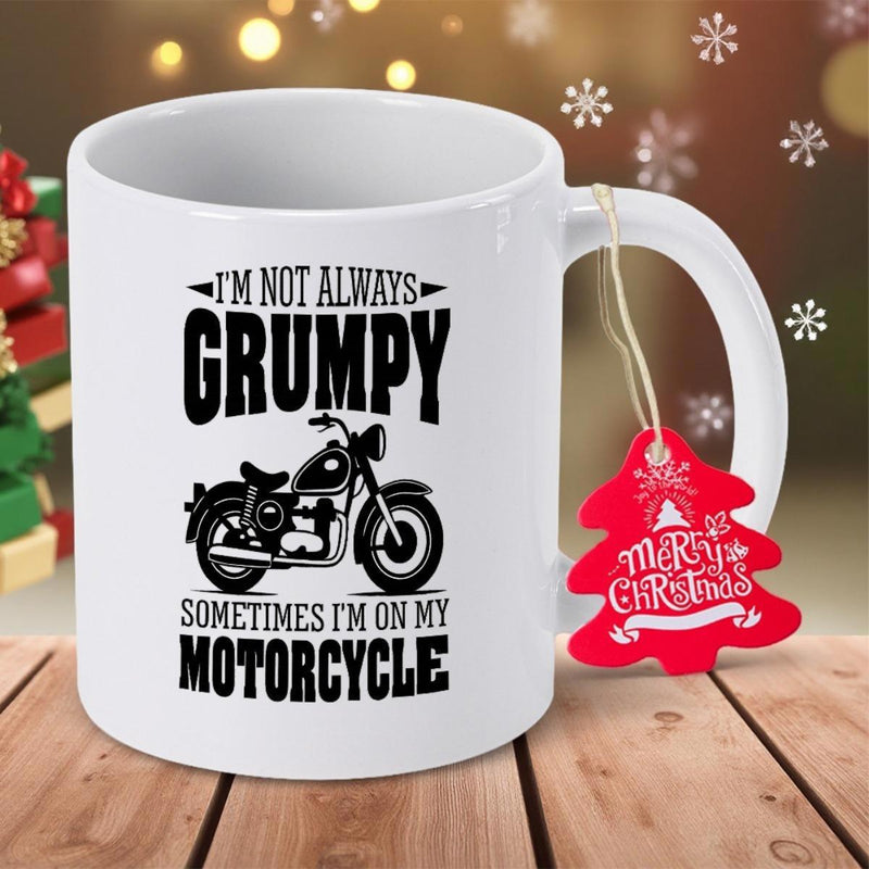 Tailorly White Ceramic 11 oz Mug - Im Not Always Grumpy Sometimes Im On My Motorcycle Classic Black Vintage Silhouette Parked On A White Background Motorcycle