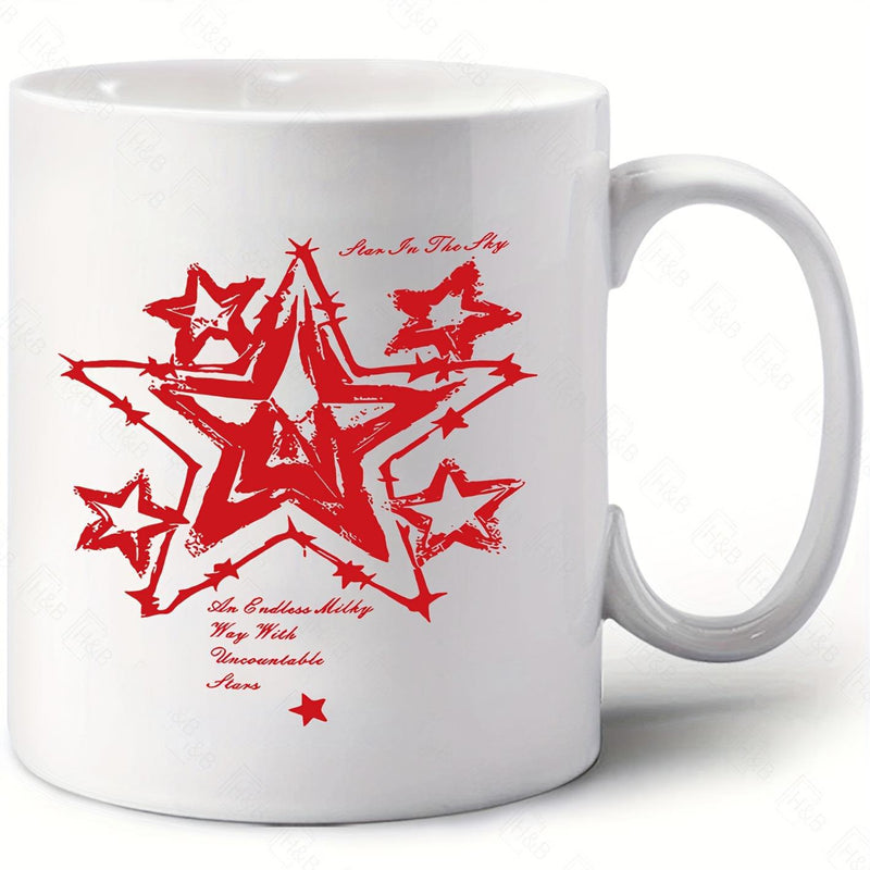 Tailorly White Ceramic 11 oz Mug - Sun In The Sky An Endless Milky Way With Uncountable Stars Abstract Distressed Red Celestial Shapes With Barbed Wire Edges Among