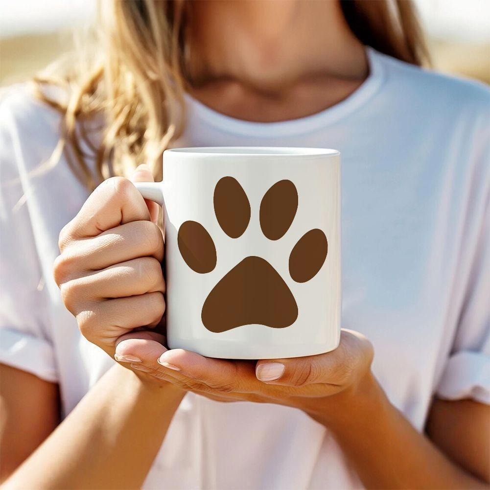 Tailorly White Ceramic 11 oz Mug - Simple Brown Animal Track Printed On A Clean Paw