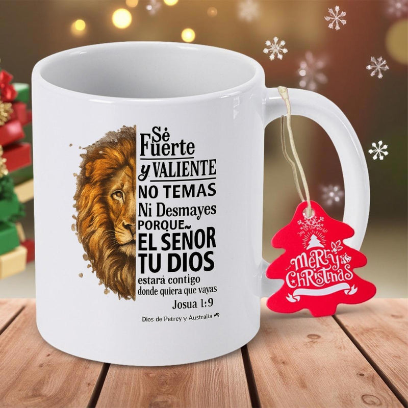Tailorly White Ceramic 11 oz Mug - Majestic Half Face Portrait With Thick Mane And Inspirational Spiritual Message Lion